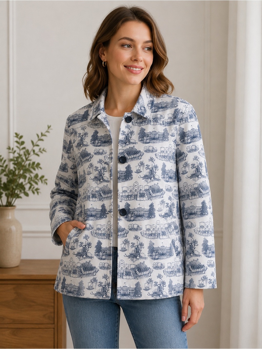 Brooks Brothers White Jacket with Blue Toile Lining